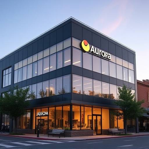 Exterior view of the Aurora Studios office building